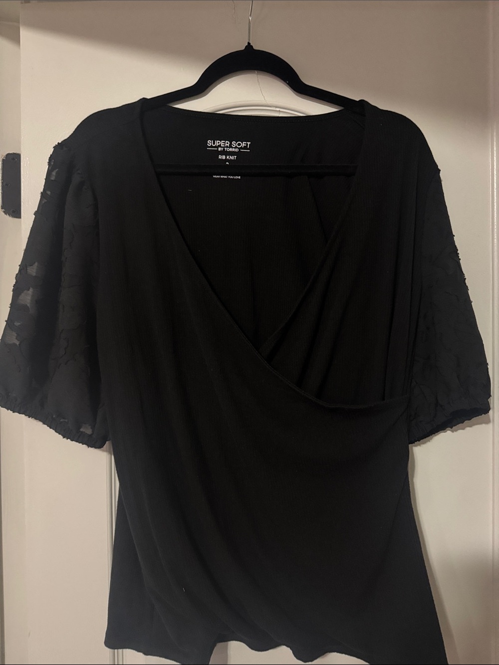 torrid Black Wrap-Style Lace Sleeve Top